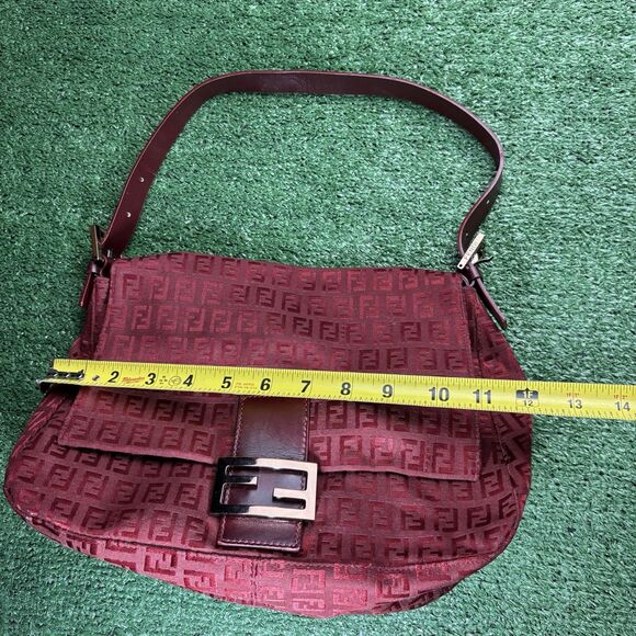FENDI Mamma Zucchino Baguette Red Shoulder Bag Vintage Authentic Monogram Purse - Picture 9 of 13